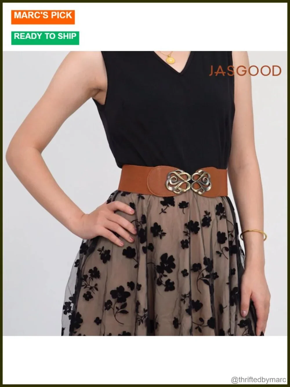 4 Pack Stretchy Elastic Wide Waist Belts with Antique Brass Buckle